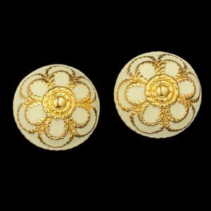 Vintage Ciner High Dome White Enamel Earrings